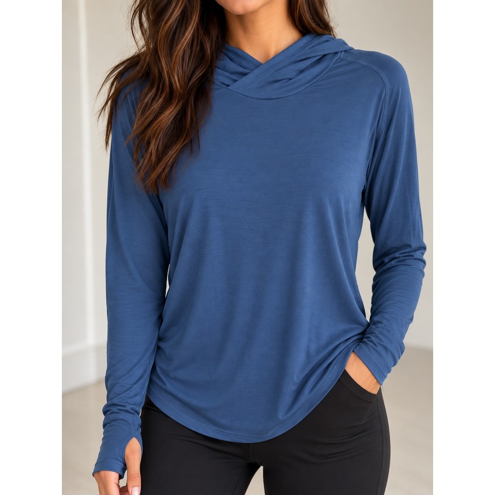 REI Co-op Sahara Shade Hoodie Blue Long Sleeve Thumbhole Sun Shirt Womens Large